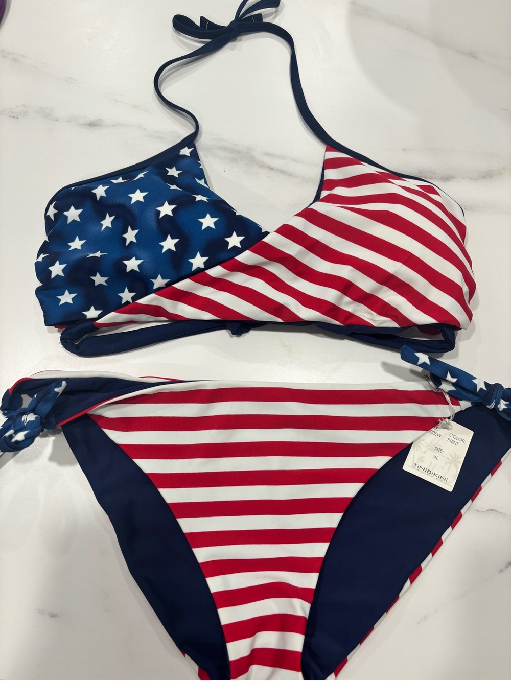 TiniBikini Red, White & Blue Stars & Stripes Two-Piece Swim Set